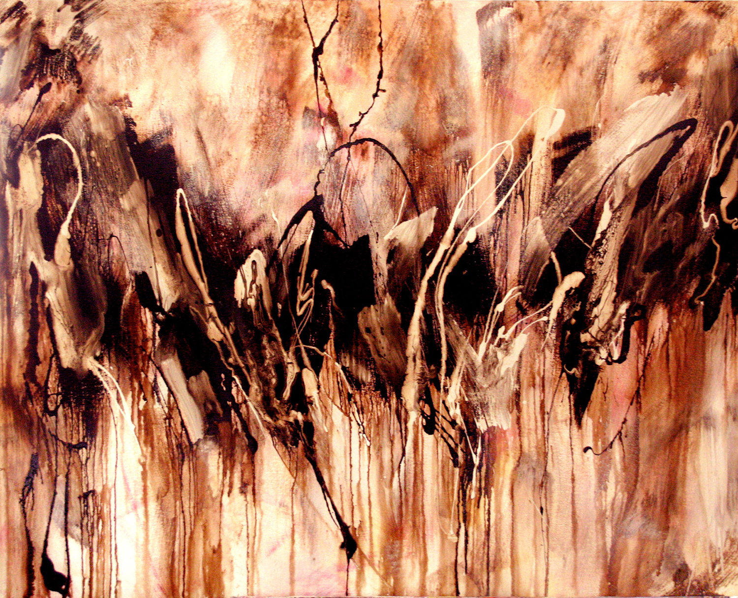 Abstract brown and black drip painting