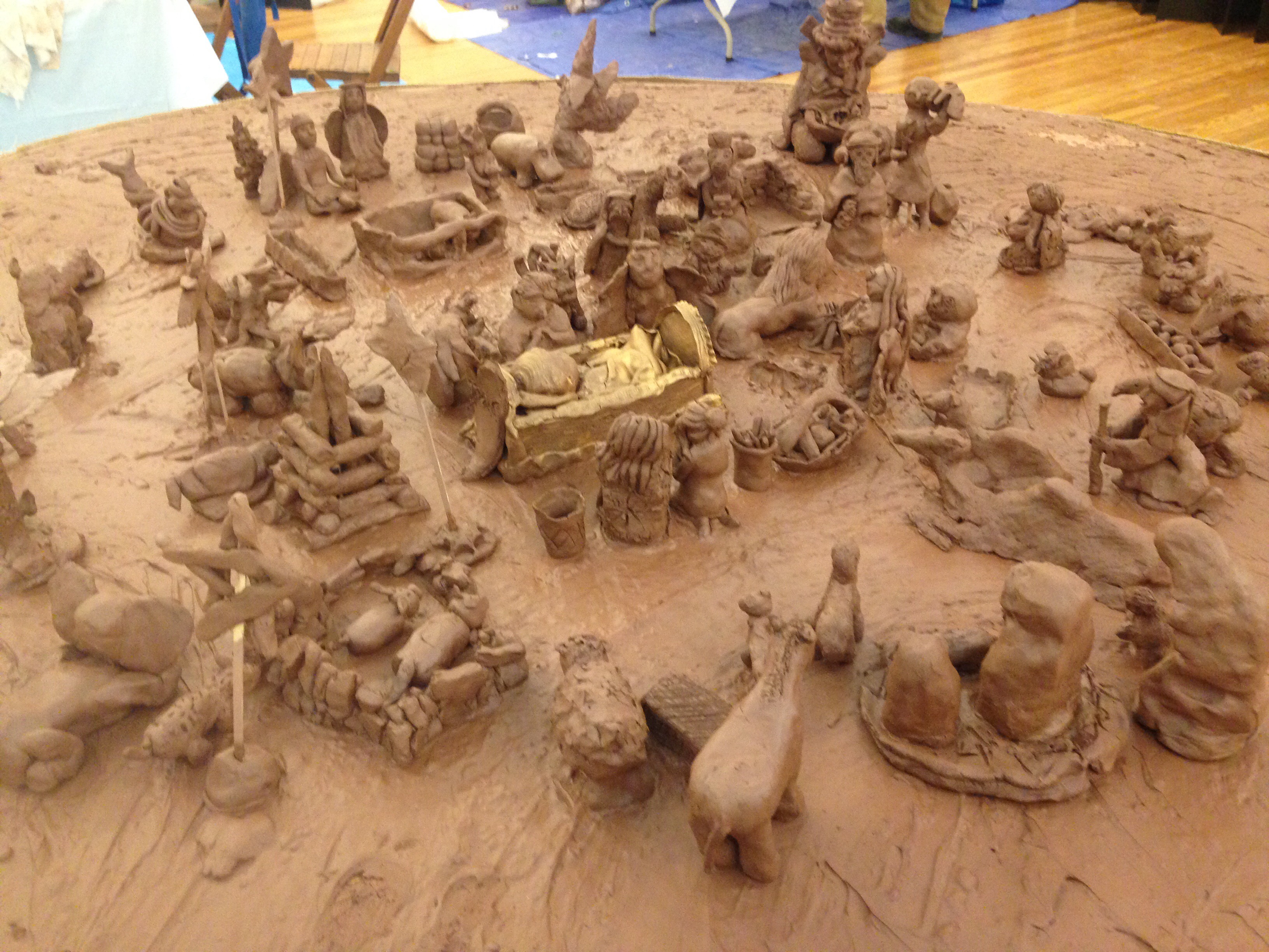 Handmade clay miniature figurine village diorama