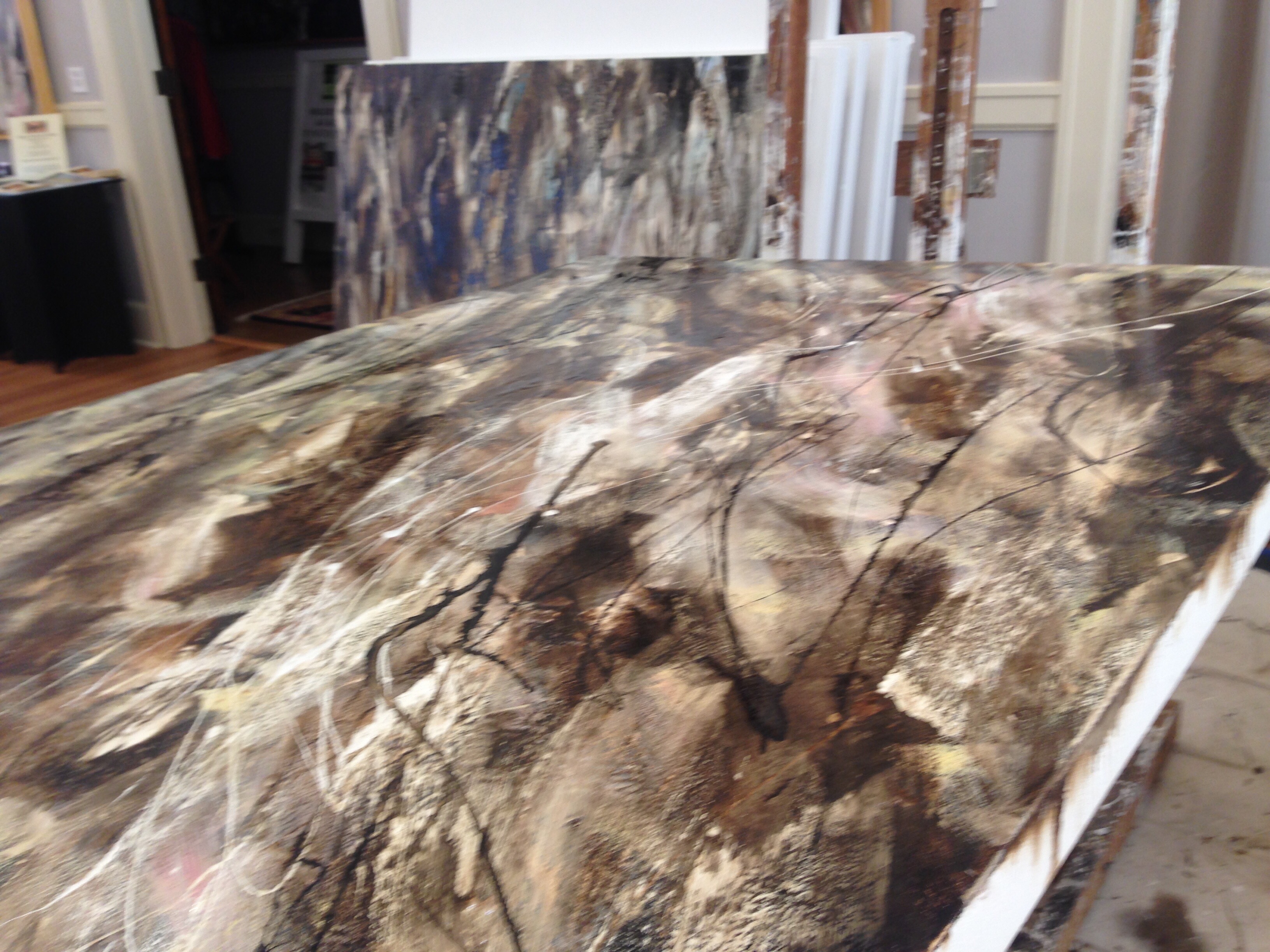 Large abstract brown and black textured painting