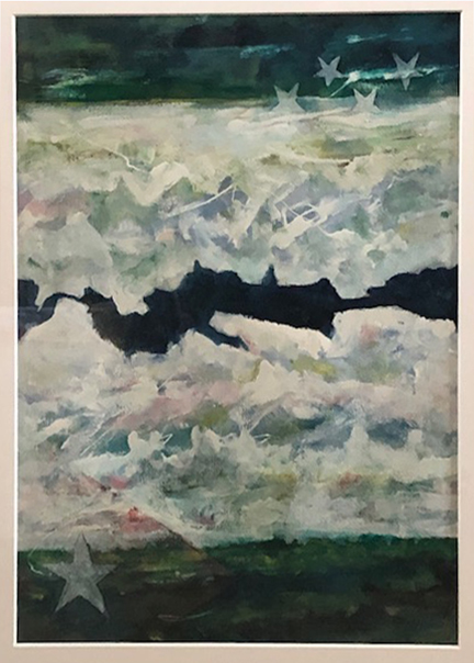 Abstract painting of seascape with stars