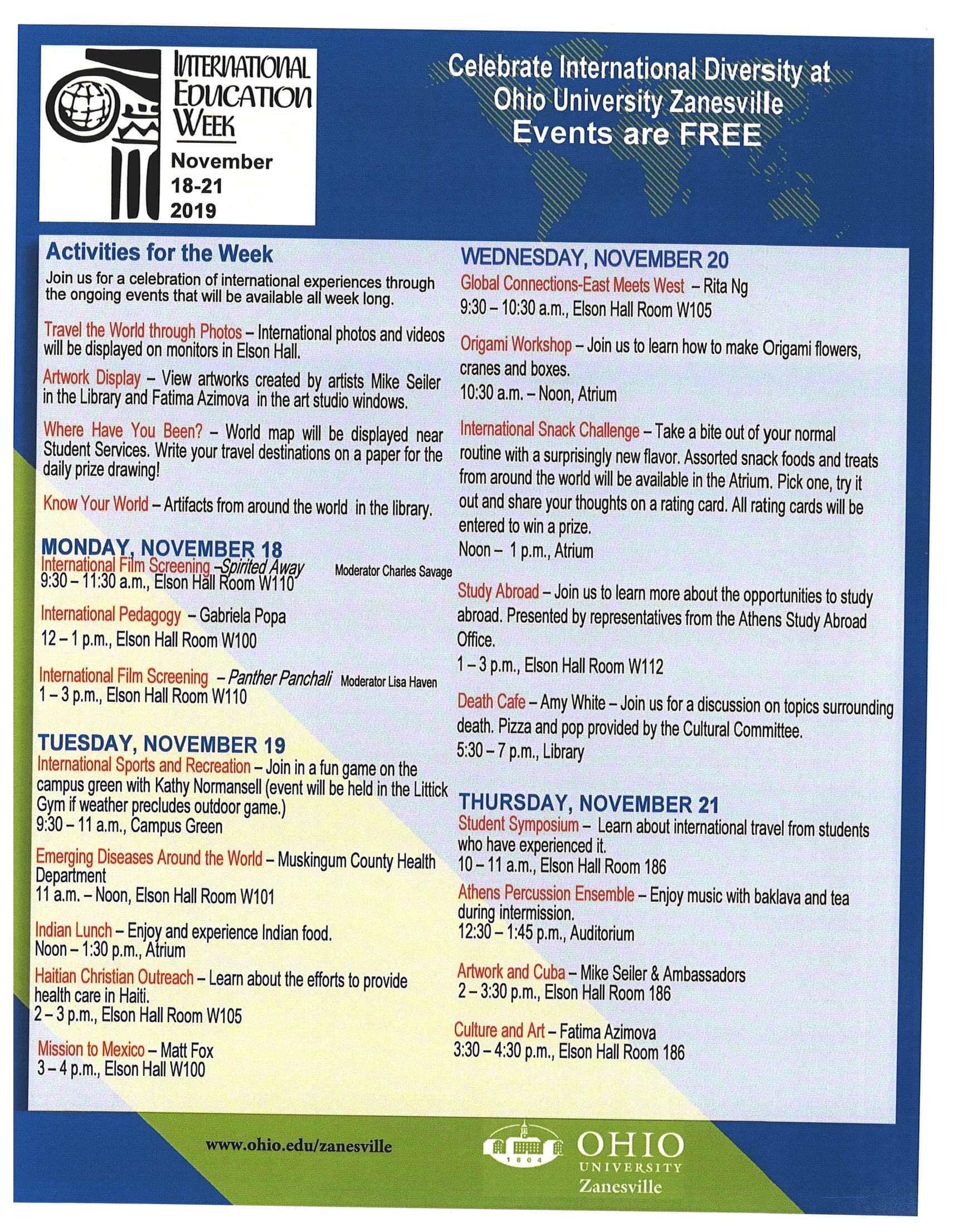 Ohio University Zanesville International Education Week flyer