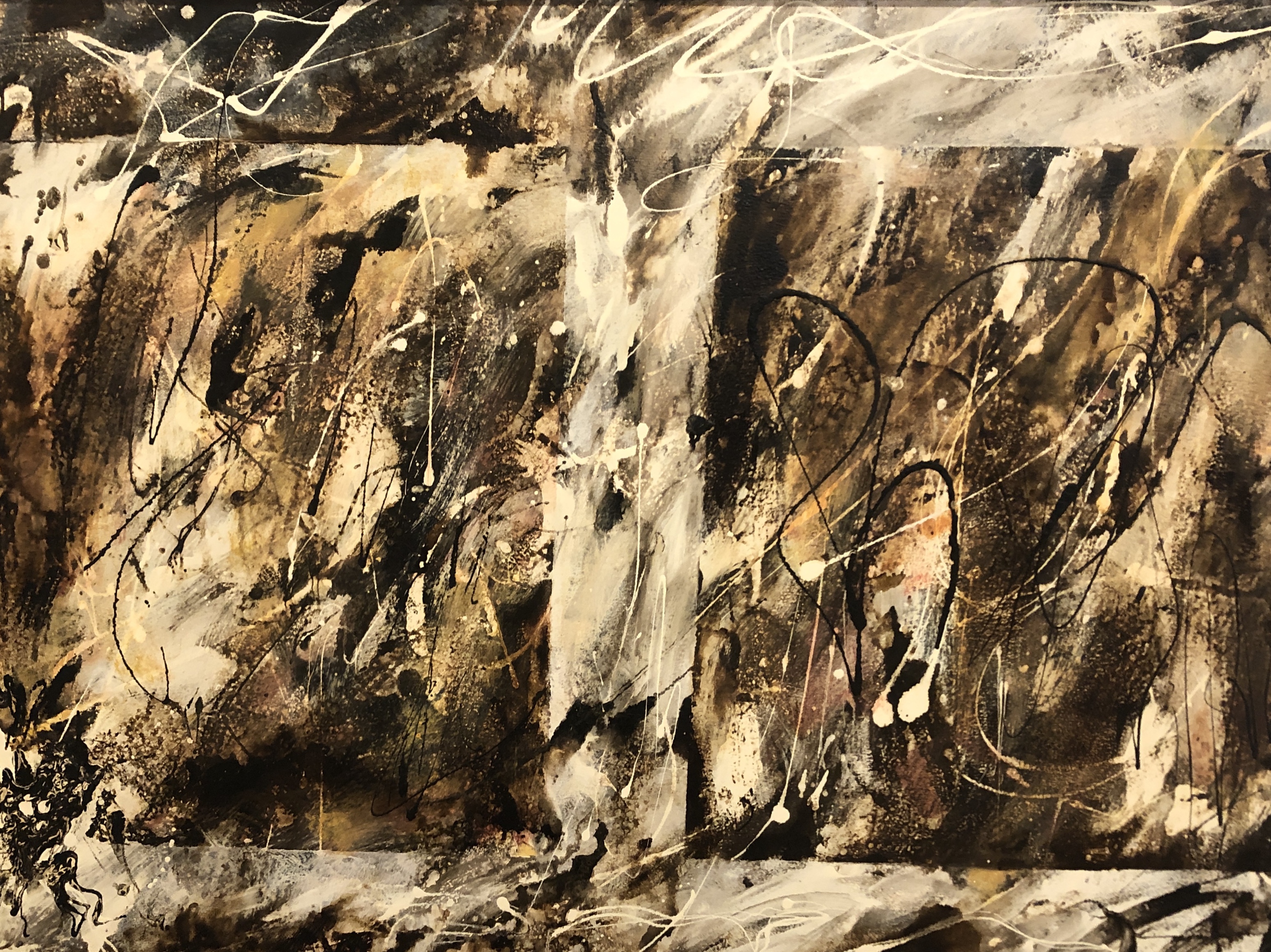 Abstract brown and white paint splatter artwork