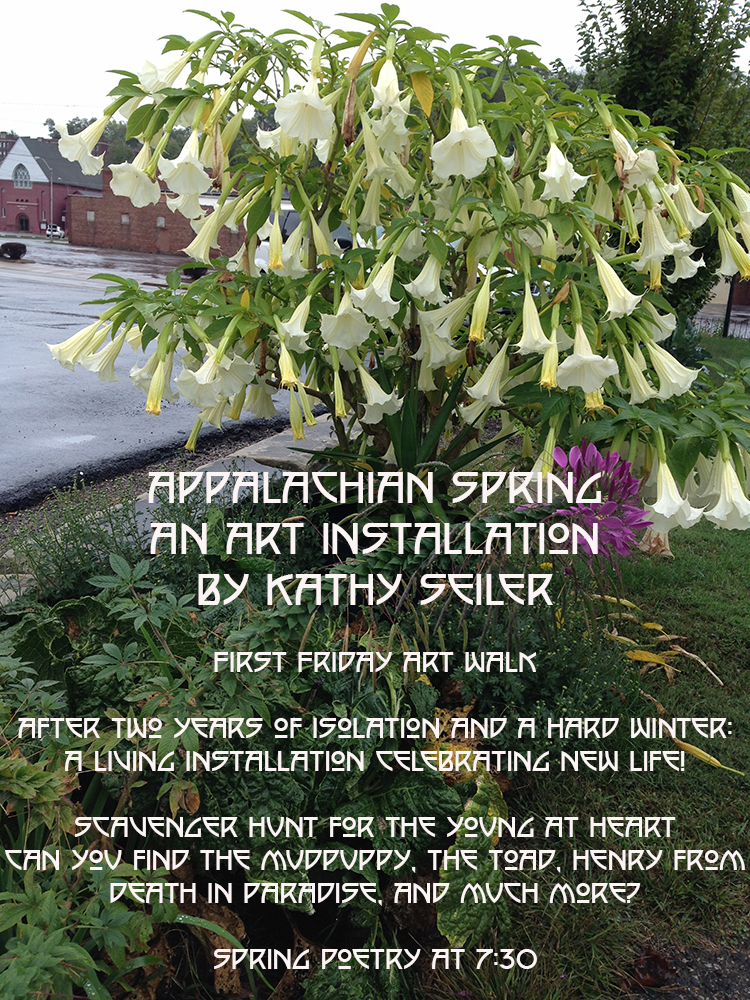White angel's trumpet tree with text overlay