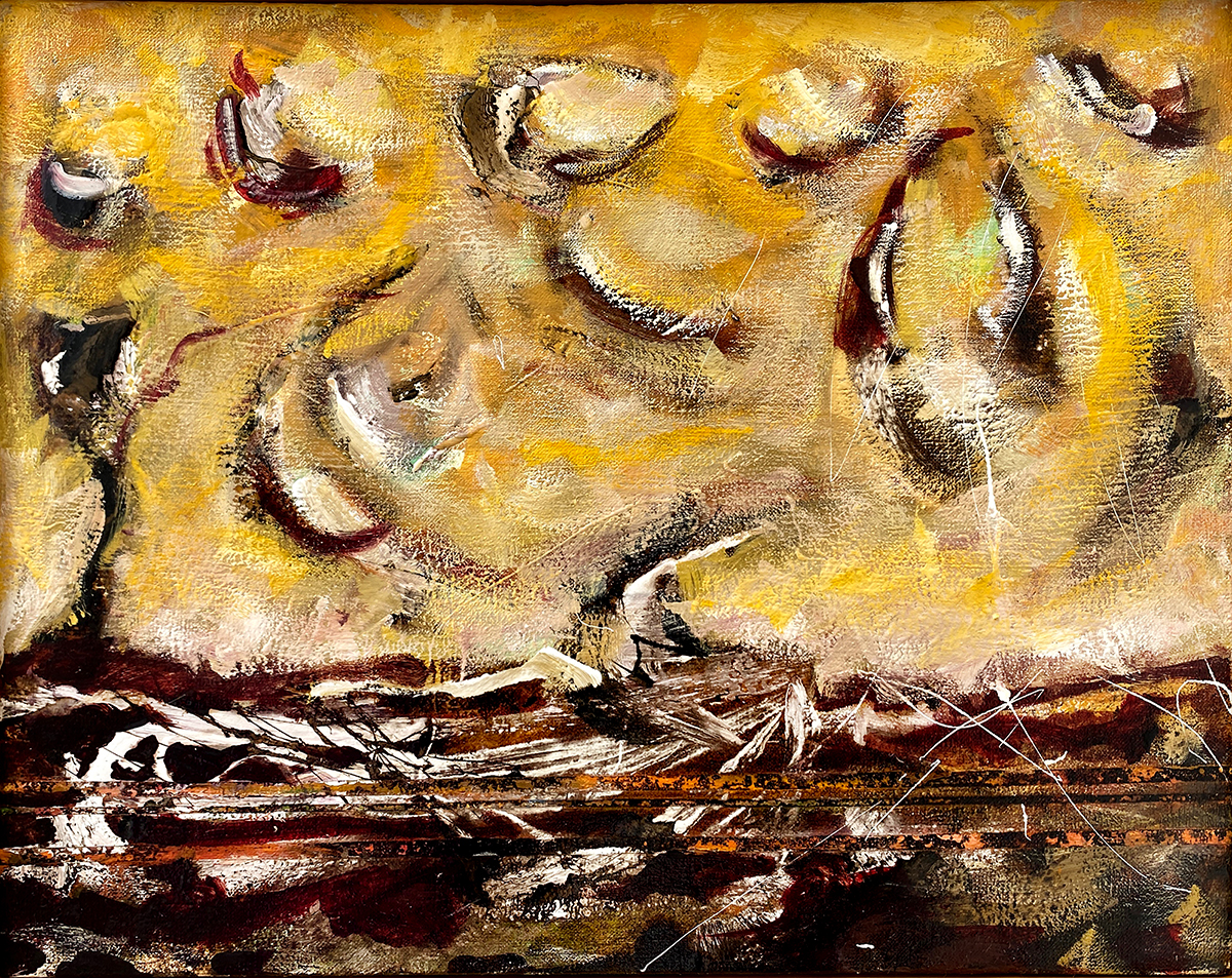 Abstract textured landscape with yellow sky