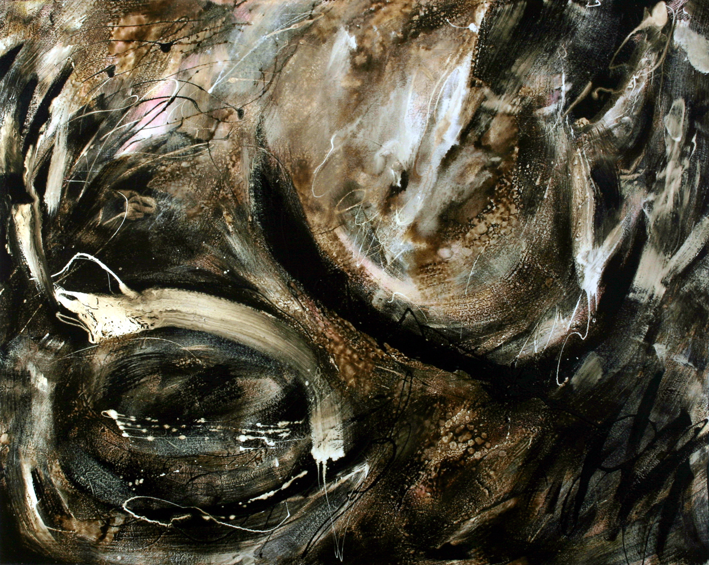 Abstract dark swirl painting with textured brushstrokes