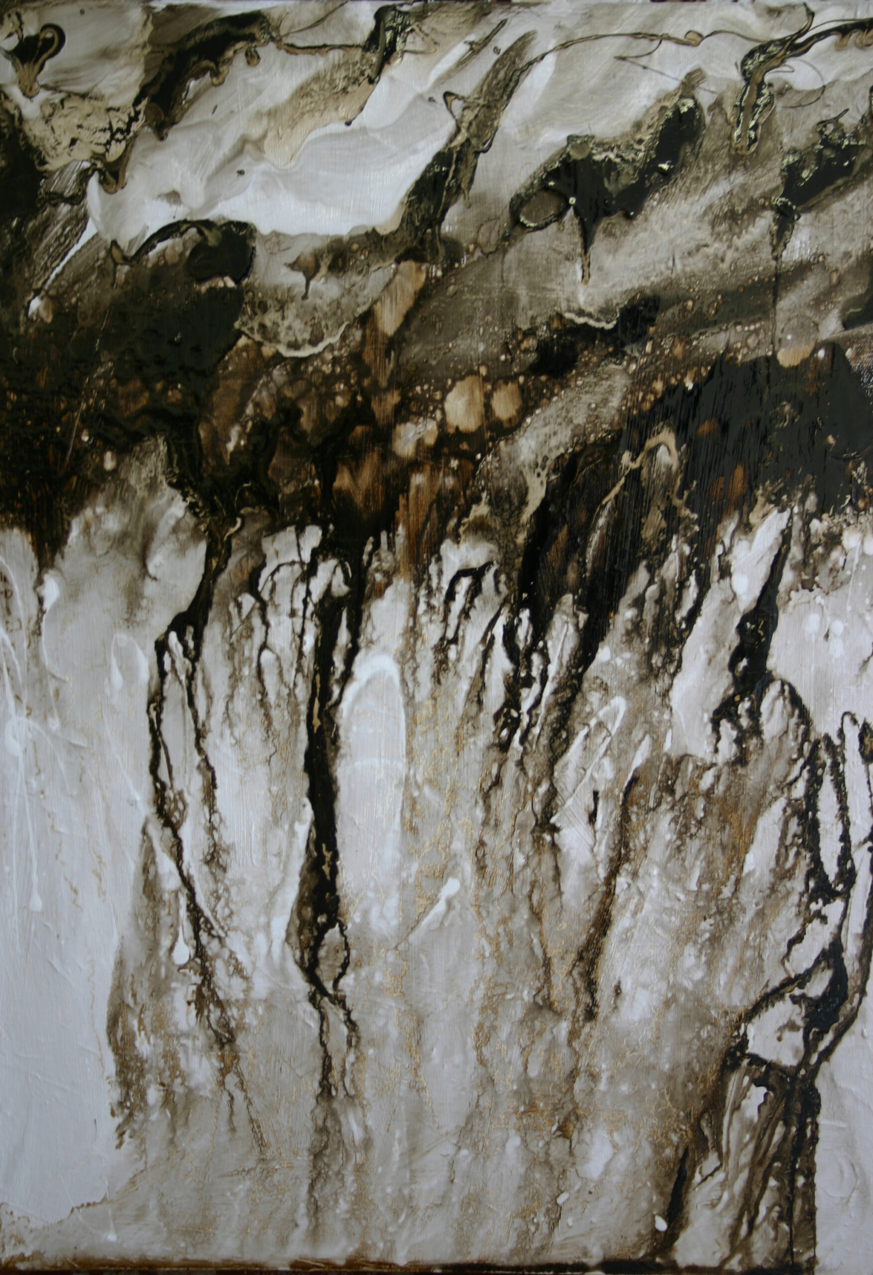Abstract brown and black paint drips